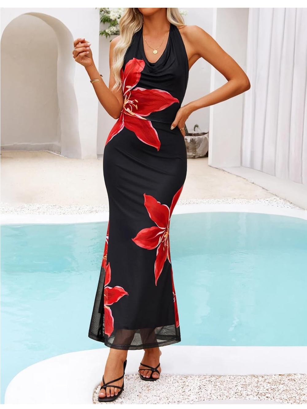 Floral print halter maxi dress